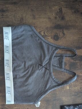 Nike Gray Racerback Sports Bra with White Logo Band